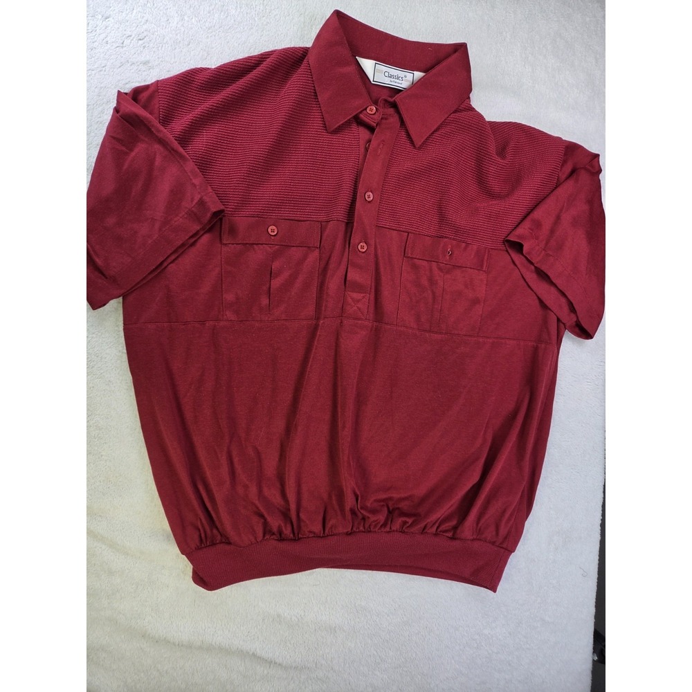 Vintage Palmland Classics Knit Polo Shirt Men XL Red Banded Bottom Retro Taiwan